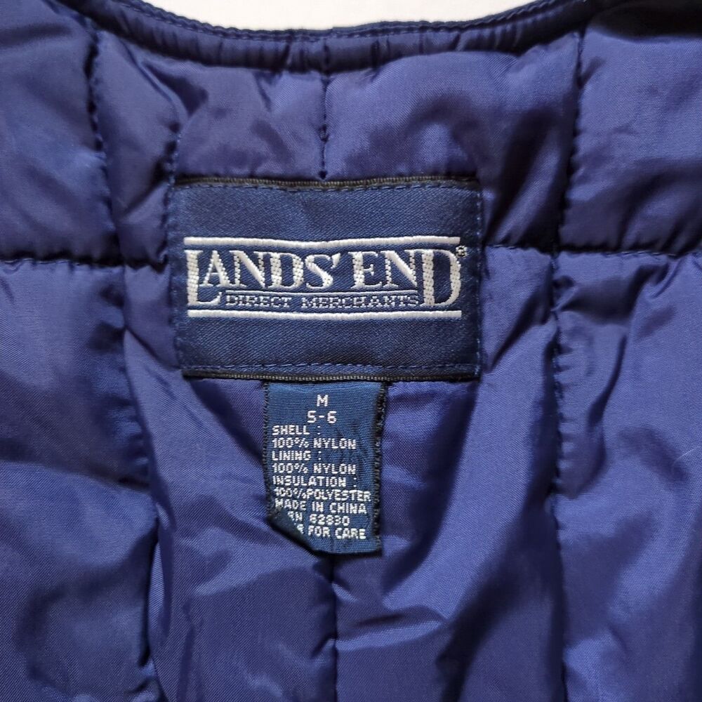 Lands End Snow Ski Pants Kids Size 5 Navy Blue Bibs Overalls Pockets 100% Nylon - Picture 5 of 11